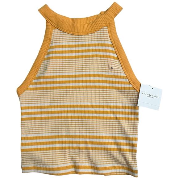 American Eagle Striped Ribbed Halter Crop Top Women’s Small Orange White NWT - Picture 1 of 7